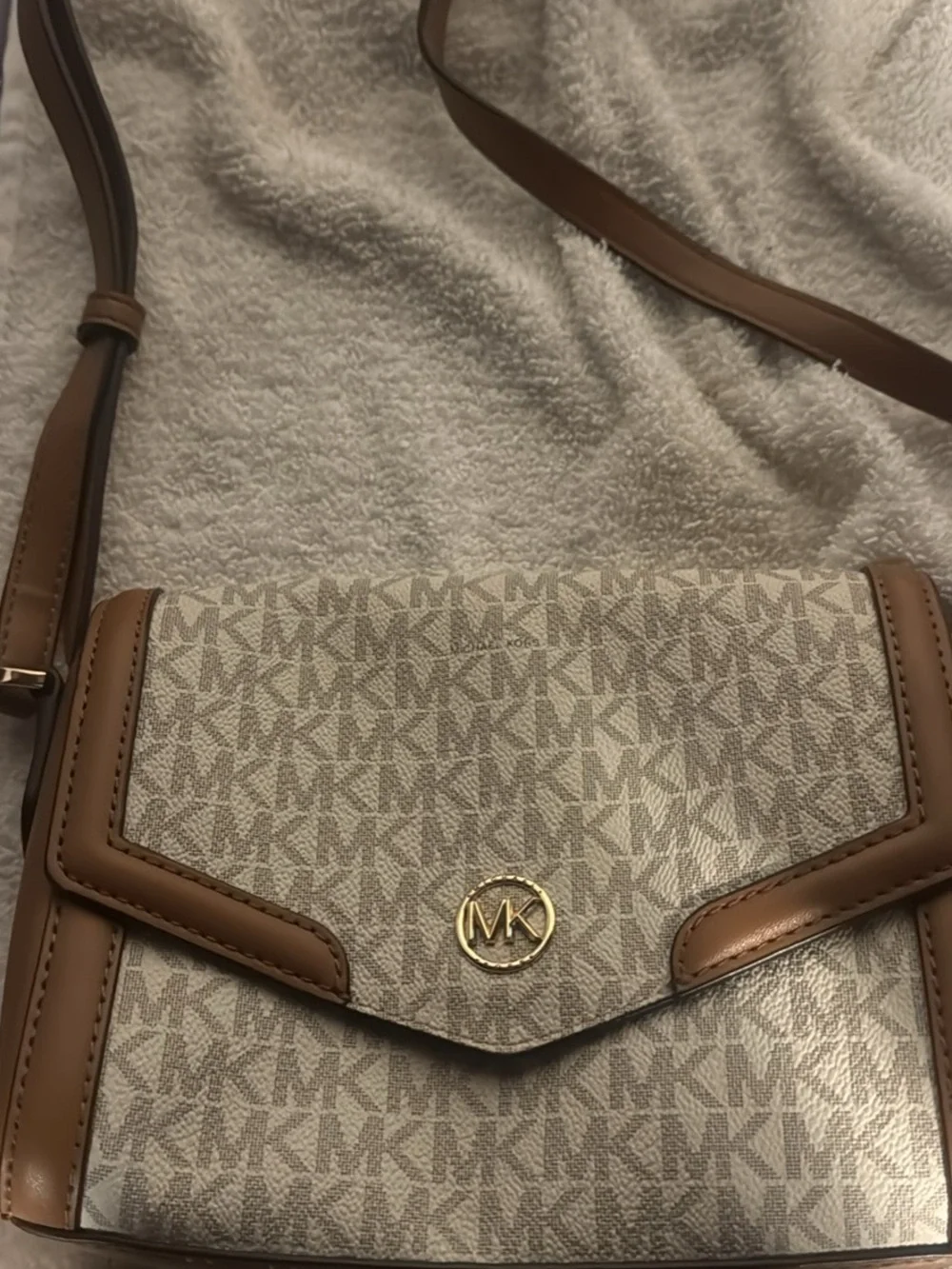 Michael Kors Beige & Brown Signature MK Crossbody